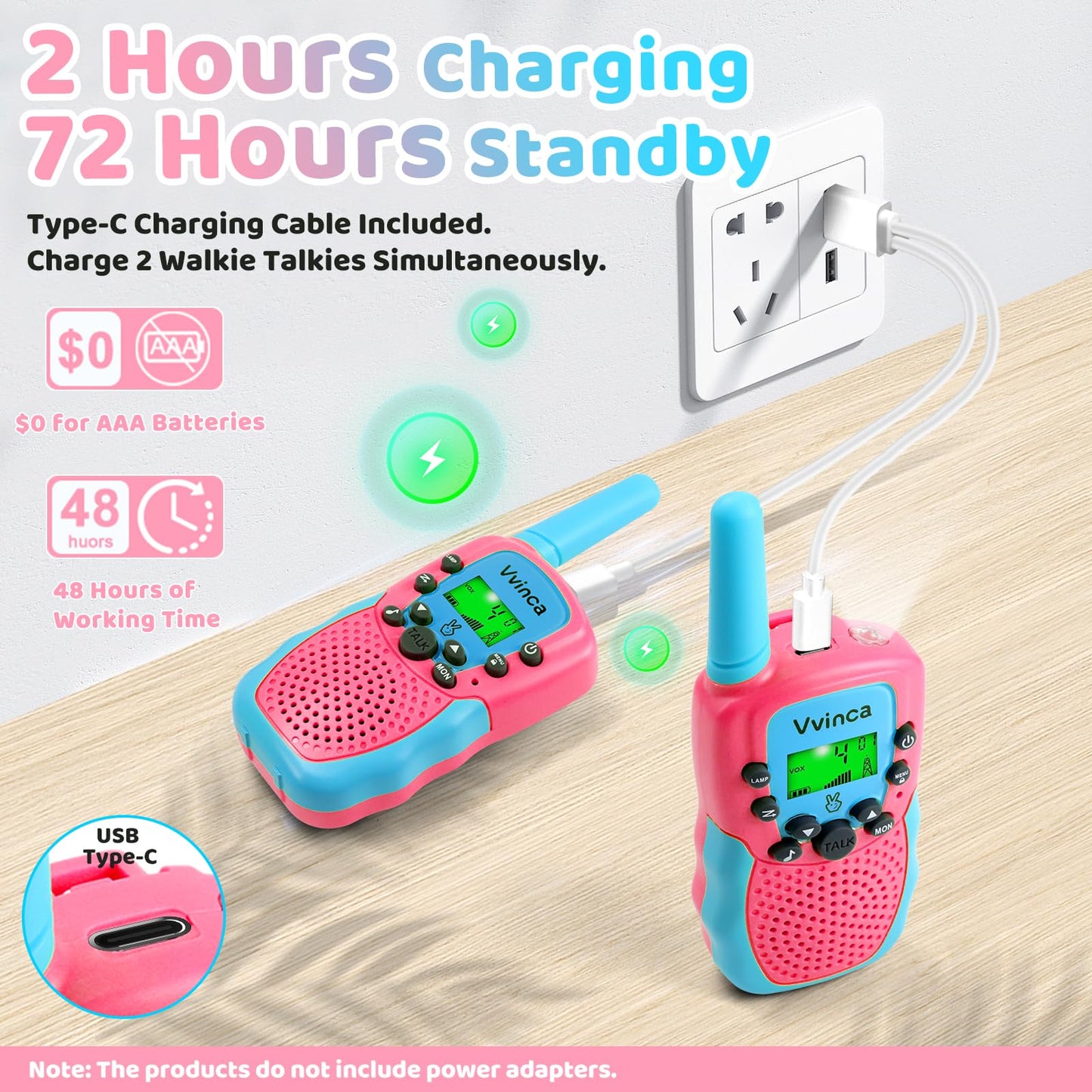 Vvinca Toys For 3-12 Year Old Girls, Rechargeable Walkie Talkies For Kids 22 Channels 2 Way Kids Walkie Talkie With Flashlight F