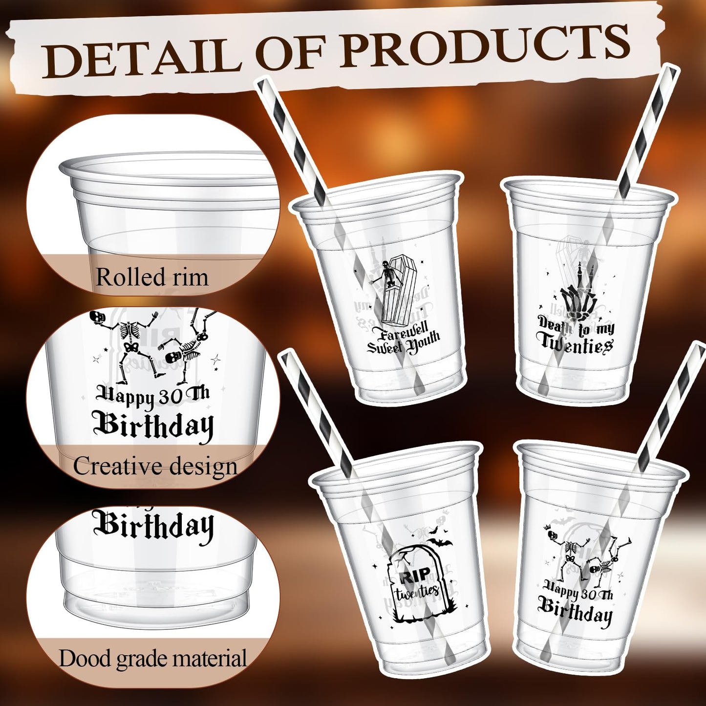 Foldtier 50 Pcs Death To My 20S Party Cups, Disposable Plastic Cups With Straws And Lids Clear Cup Birthday Party Supplies For K
