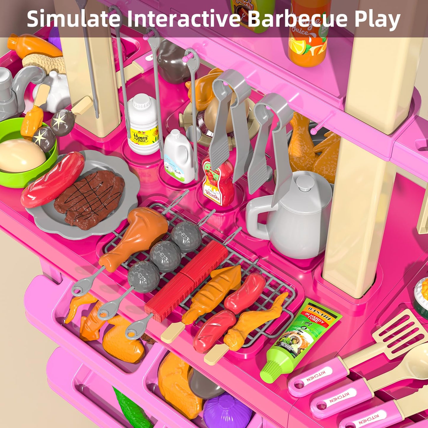 Jukudahu Pretend Play Kitchen Toys For Kid Age 3 4 5 6 7 - Double Sided Kitchen Appliance With Toy Accessories For Girls, Cookin