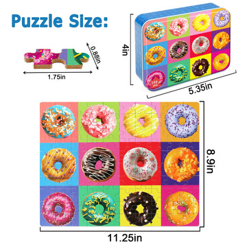 LELEMON Puzzles for Kids Ages 4-6,Donut 100 Piece Puzzles for Kids in a Metal Box, Educational Jigsaw Puzzles 100 Piece Puzzle G
