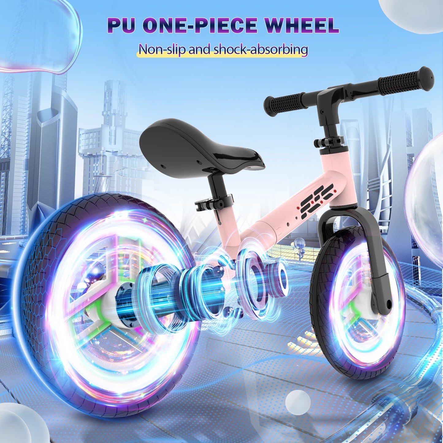 Wetify Colorful Lighting Balance Bike 2 Year Old, 2-5 Year Old Toddler Balance Bike, No Pedal Bikes With Adjustable Handlebar &