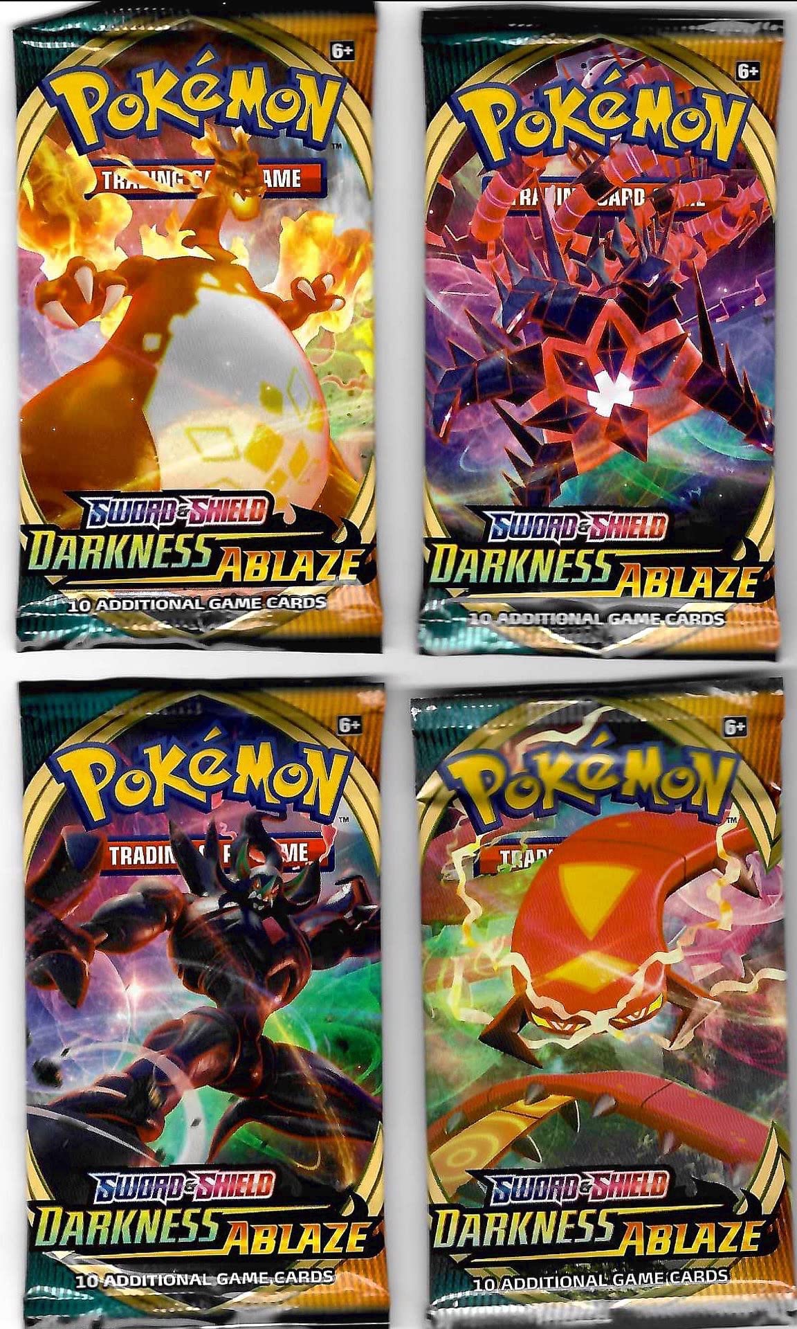 4 x Pokemon decorative replica blade & Shield 3 Darkness Ablaze Booster Packs (4 Supplied) - Pokemon TCG SwSh3