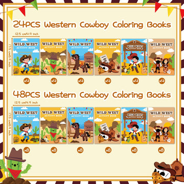 JAPBOR Western Cowboy Coloring Books - 48PCS Mini Wild West Theme Activity Color Book Bulk for Kid Party Favors, Cowgirl Horse S