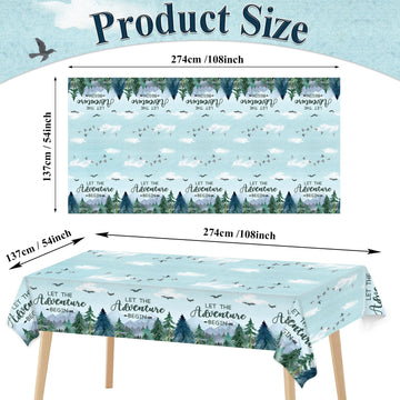 3 Pieces Adventure Awaits Tablecloths Let The Adventure Begin Tablecover Tree Mountains Woodland Table Covers Plastic Disposable Rectangle Tablecloth For Baby Shower Birthday Party Decor Supplies