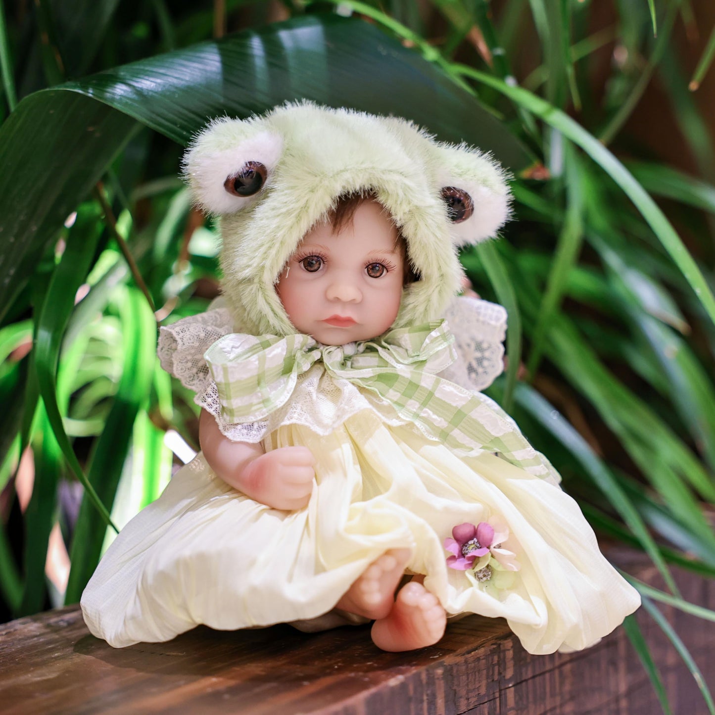 Reborn Baby Doll 12 Inch - Full Vinyl Body Realistic Baby With Green Frog Hat & Hand-Rooted Hair - Funny Animal Doll Gift For Ki