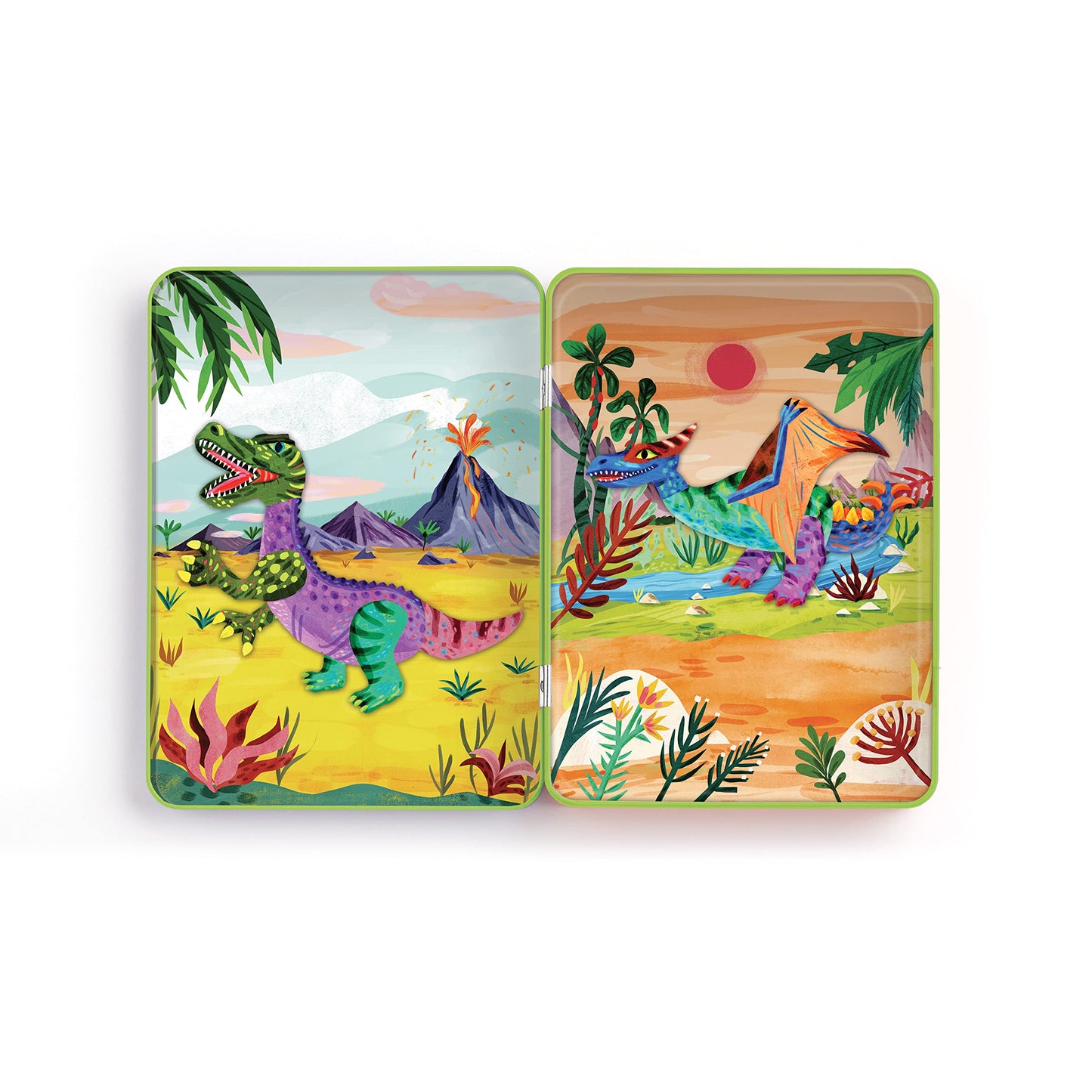 Mudpuppy Dino Mix-Up - Magnetic Build-It Travel Friendly Game with Illustrated Prehistoric Background Scenes Including 2 Dino Ch
