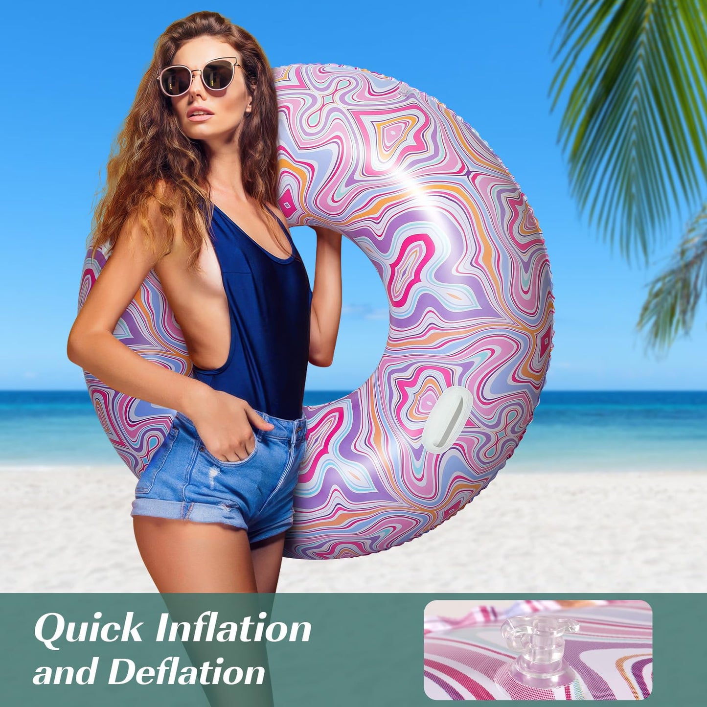 HeySplash Pool Tubes for mature-themed 2 Packs 42 Inch Large Floats Tube Rafts with Handles Inflatable Swimming Ring Lounge Hawaii Fun Swim Floaties River Pool Beach Lake Party Decoration Purple Sunset