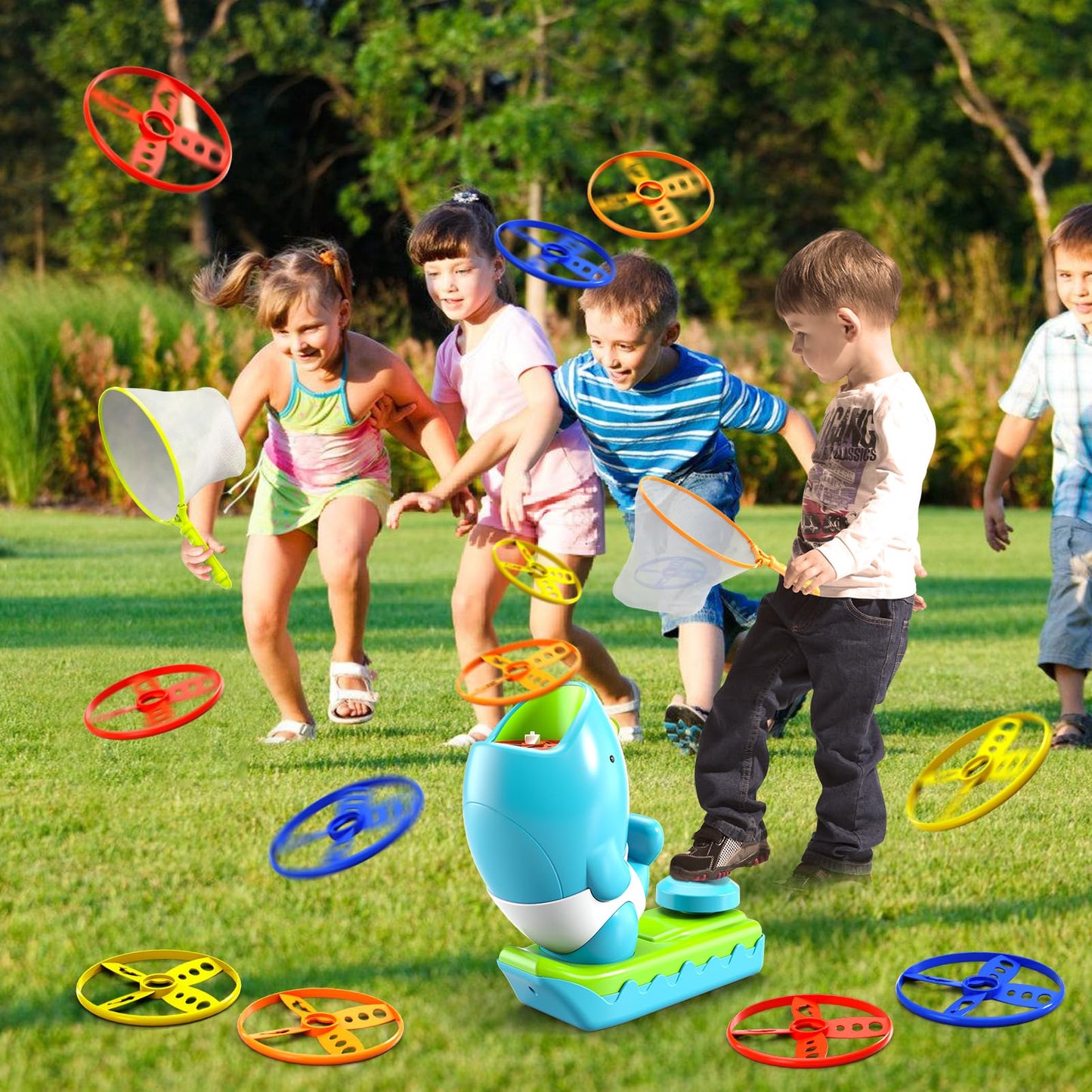 Watudou 15 Pcs Flying Disc Launcher Outdoor Indoor Game Toys Gifts For 3 4 5 6 Year Old Boys Kids, Outdoor Outside Game Toys For