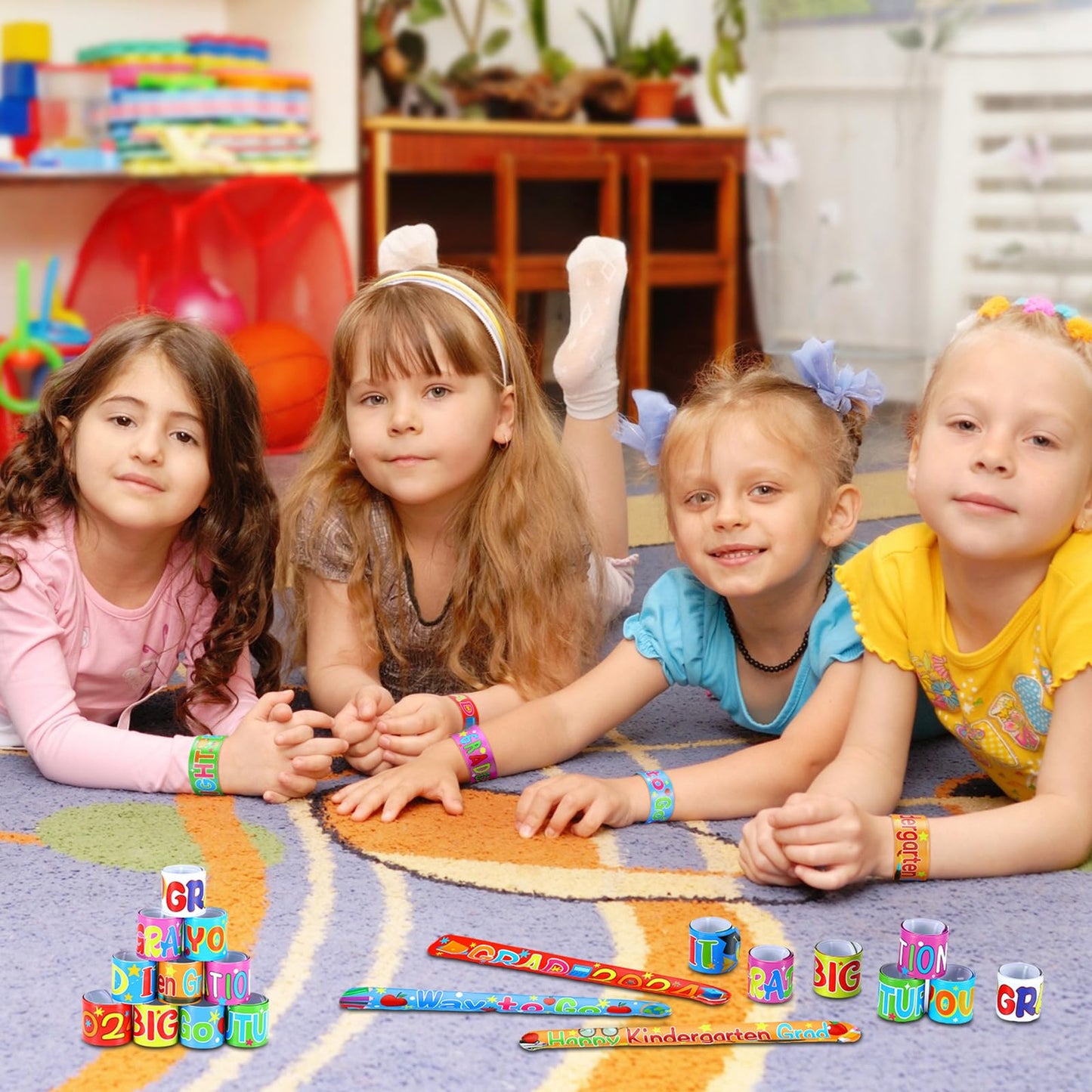 Fuyoooo 180 Pcs Kindergarten Graduation Party Favor Set Include 60 Slap Bracelets 30 Coloring Books 30 Paper Bags 30 Button Pin