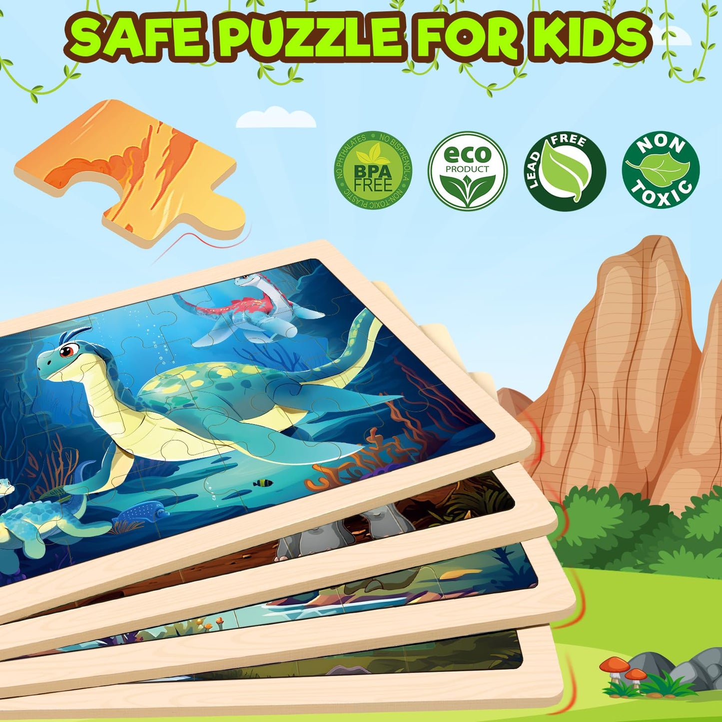 4 Packs Puzzles For Kids Ages 4-6, Wooden Dinosaur Puzzles For Toddlers Ages 2-4, Preschool Educational Dino Puzzles Boards Toys