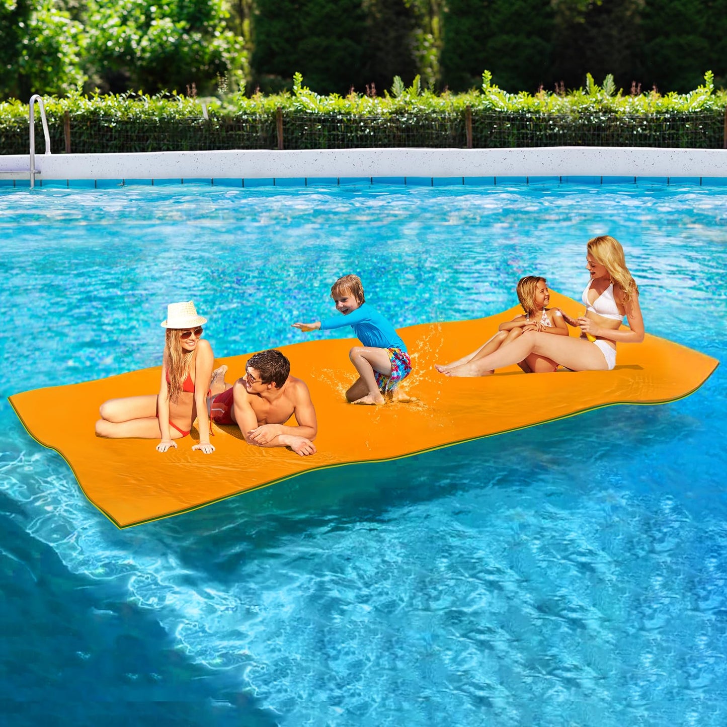 ZIPEAK Lily Pad Floating Mat, 12' x 5' Floating Mat for Lake, 3-Layer Tear-Resistant XPE Foam with a 16.4 FT Bungee Tether, A Gr