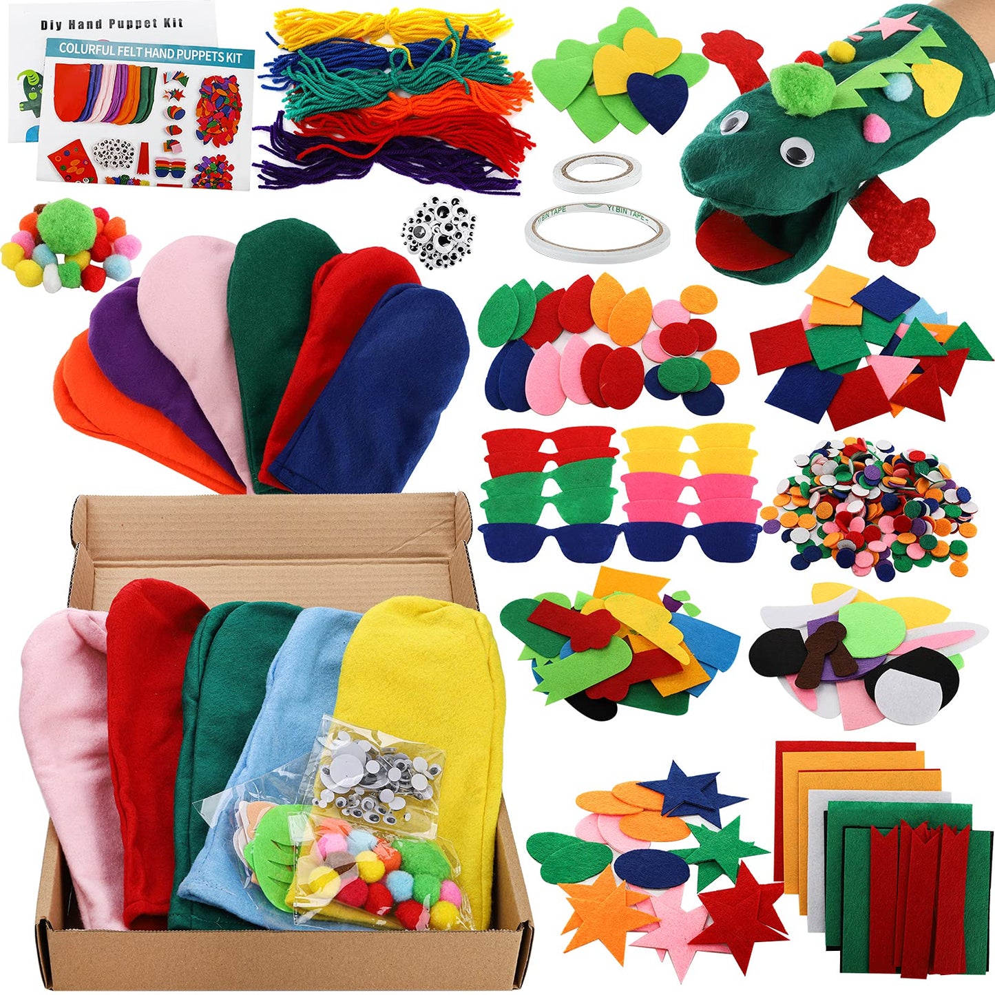 Topzea 12 Pack Hand Puppet Making Kit, Kids Craft And Art Aupplies Felt Sock Puppet Creative Diy Make Your Own Puppets Kits With