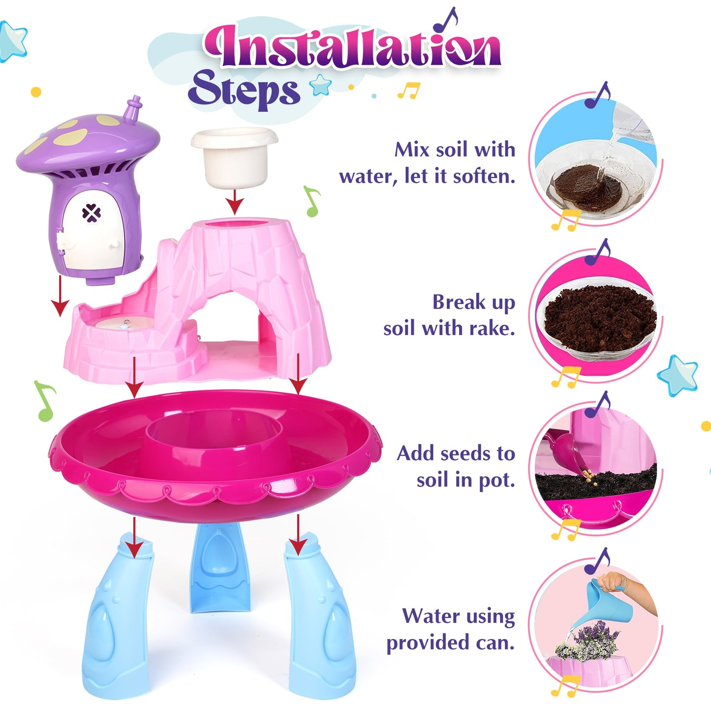 Greenbo Kids Fairy Garden Kit | Indoor & Outdoor Fairy Toy Gardening Set With House, Mist, Music, Light & Tools | Fairy Garden Kit For Kids To Grow, Play, And Learn | For Girls & Boys Of Ages 3 And Up