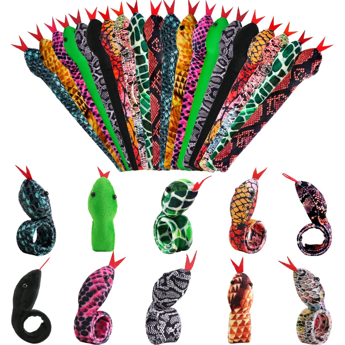 20 Pieces Slap Bracelets Snake Snap Bracelets Snake Slap Bracelets for Kids Halloween Slap Bracelets Snake Bracelet for Kids Ani