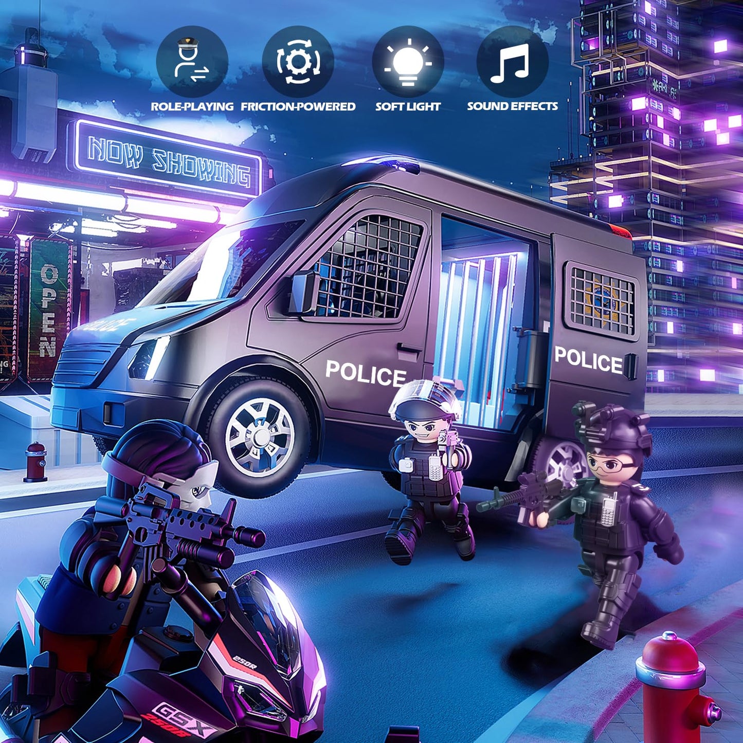 Doloowee Police Car Toy Truck for Kids 3-8, Large Toy Cars with Lights & Sounds, Emergency Vehicle Toddler Toys, Law Enforcement