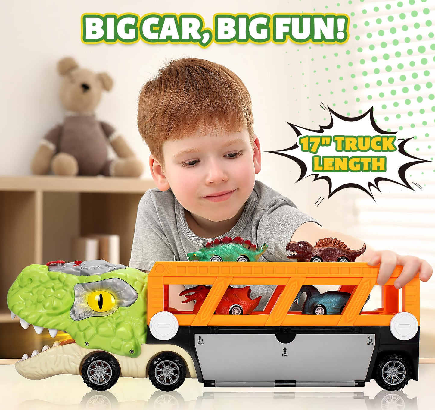 Dinosaur Toys for Kids 3-5, 5-7 Year Old Boys, Big Dinosaur Truck with 10 Mini Car, Dinosaur Cars for Toddlers 3-4 Years, Kids T