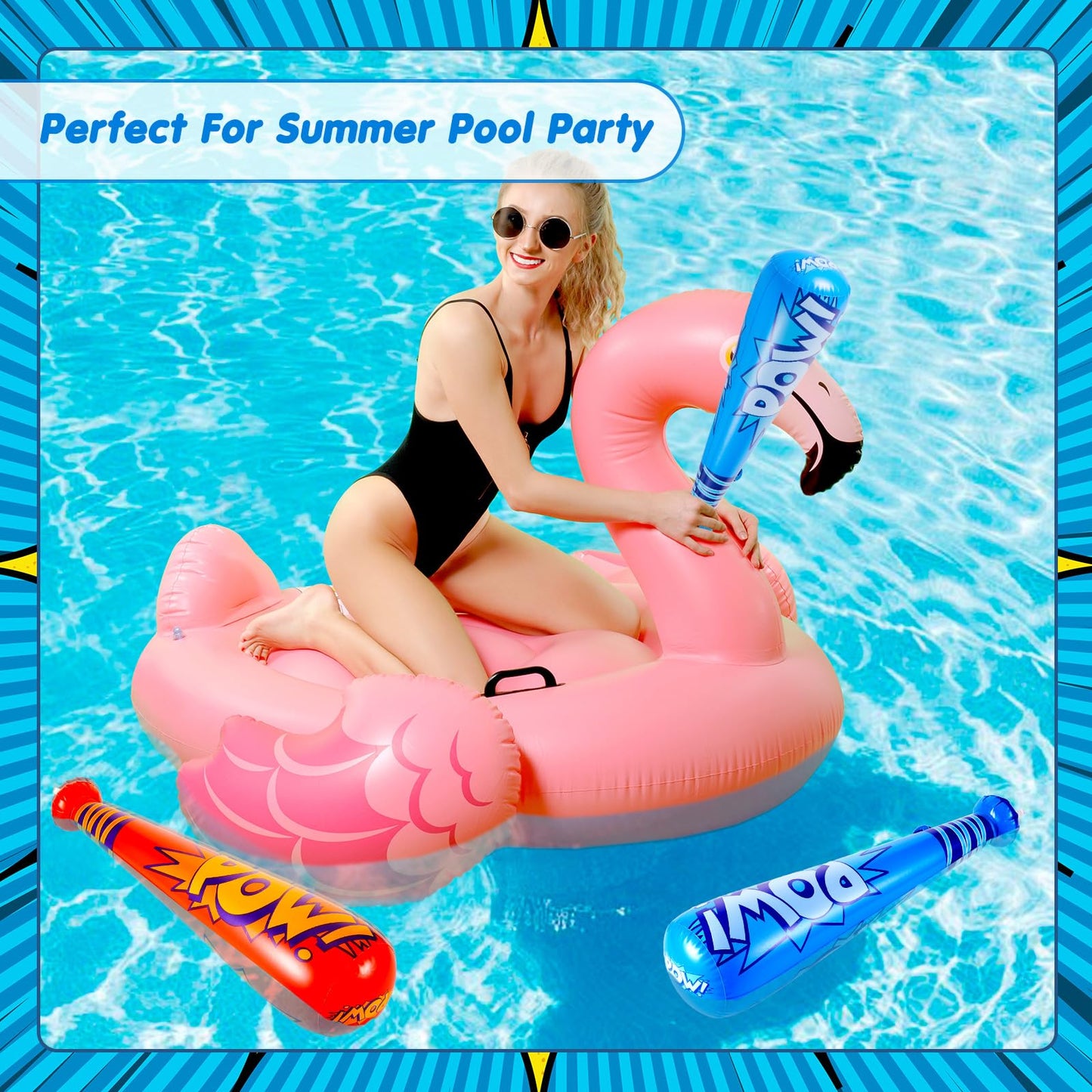 Seematn 12 Pieces Pow Inflatable Baseball Bats 17 Inch Inflatable Toy Bats for Kids Baseball Party Decoration Favor Carnival Bir