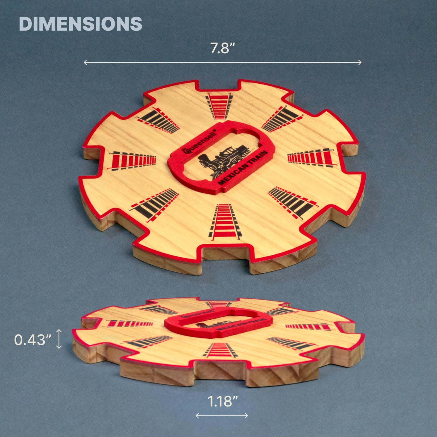 Queensell Wooden Mexican Train Hub - Mexican Train Accessories for Classic Domino Game - Mexican Train Centerpiece 7.8x7.8x0.5 i