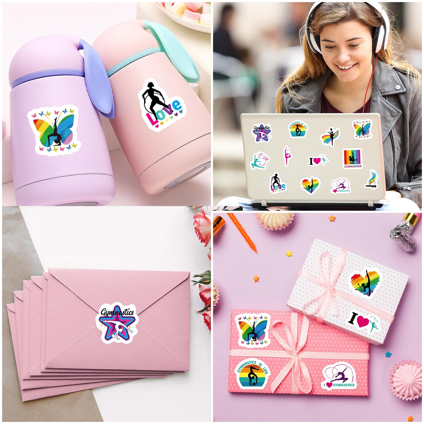 Beyumi Gymnastics Art Girl Stickers - 1000Pcs Gymnastics Stickers In 2 Rolls For Kids Waterproof Vinyl Athletic Art Girl Decals For Gymnast Party Decor Phone Laptop Bottle Notebook Luggage Classroom