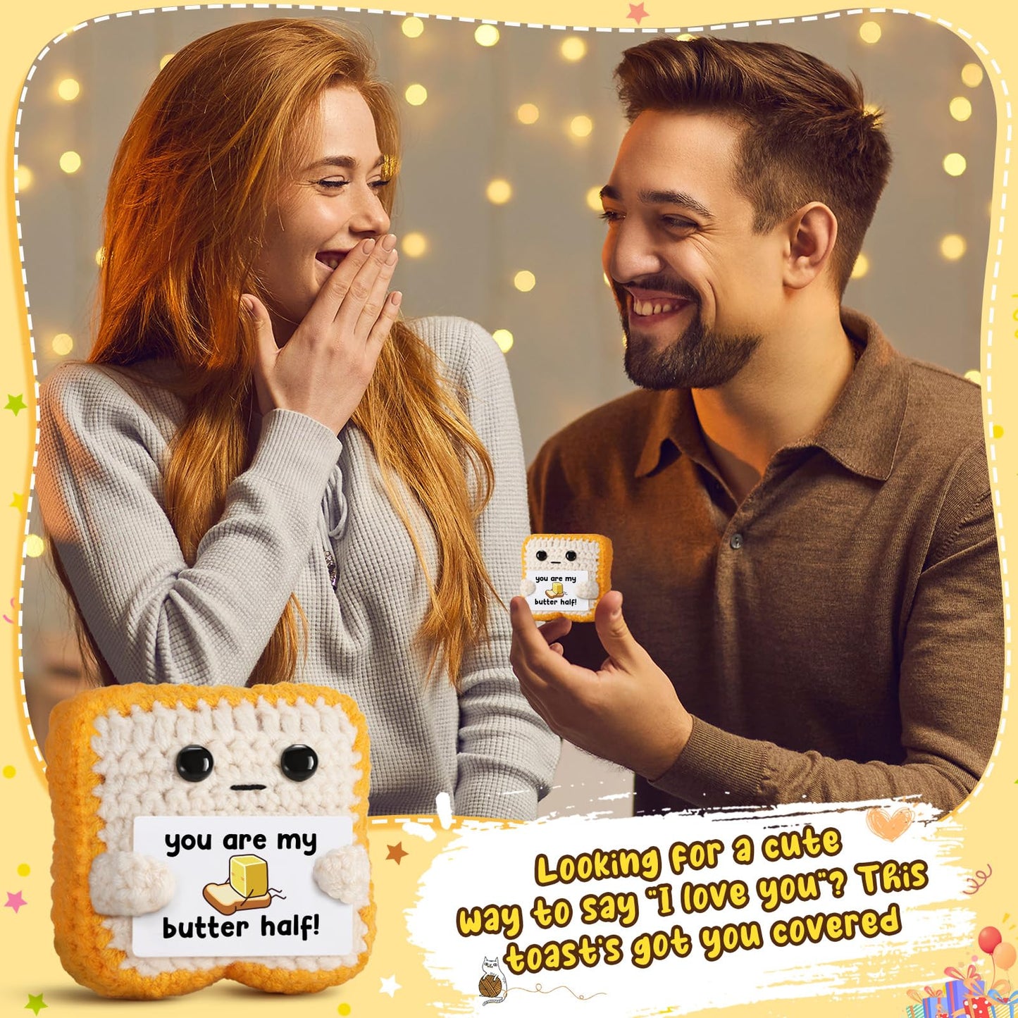 Gifts for Him Her Boyfriend Girlfriend Partner Loved One You Are My Butter Half! Crochet Toast - Cute Romantic Valentines Day Anniversary Birthday Gift for Couples Desk Decor & Christmas Gifts