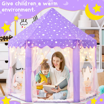 Evoionos Purple Tent For Girls, Kids Tent Indoor, Princess Tent With Star Lights, Girls Play Tent, Princess Castle Playhouse Ten