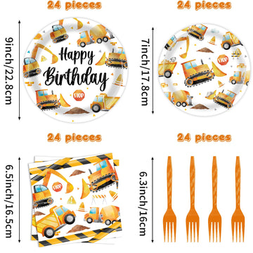 Bqk 96 Pcs Construction Plates And Napkins Construction Party Decorations Construction Paper Plates Construction Birthday Party