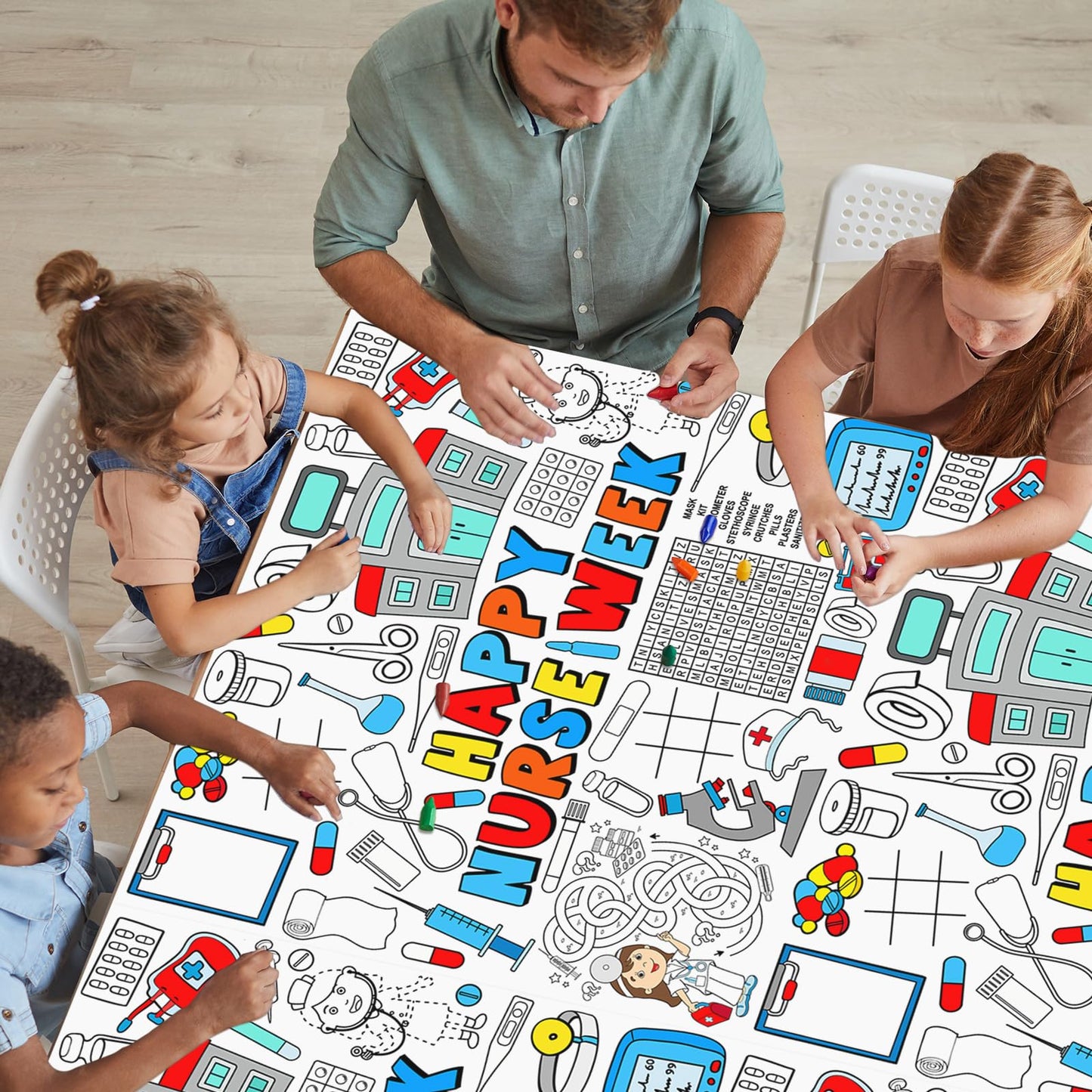 Qyeahkj Giant Coloring Tablecloth For Kids Large Nurse Week Coloring Poster Table Cover Jumbo National Nurses Day Wall Coloring