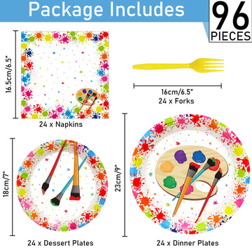 96 Pcs Art Plates And Napkins Party Supplies Paint Tableware Set Painting Theme Party Decorations Favors For Art Paint Birthday