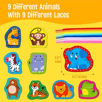 9 Pieces Kids Lacing Cards, Double Sided Sewing Cards In 9 Wild Animals With 9 Colorful Laces, Imagination Development Lacing Toys Games For Children Educational And Learning Activity