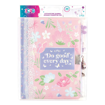 Three Cheers For Girls - Cottagecore Floral Locking Journal - Kids Diary With Lock For Girls - Floral Themed Girls Diary With Lock And Key & Glitter Charm Pen - Kids Diary For Girls Ages 6-8-10-12-14