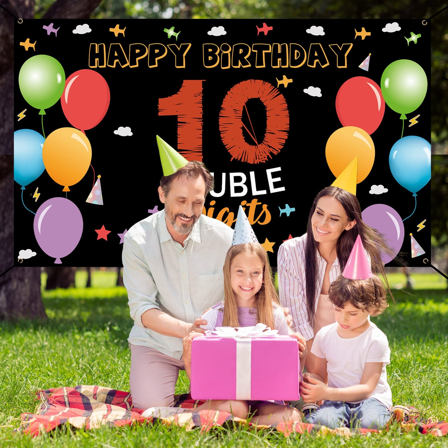 10Th Birthday Backdrop Banner, Happy 10Th Birthday Decorations, Kids 10 Year Old Double Digits Birthday Party Yard Sign Decor, C