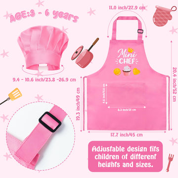 R HORSE Kid Apron and Chef Hat Set 2Pcs Adjustable Children Light Pink Kitchen Apron, Dress up Role Play Chef Toy Cooking Baking