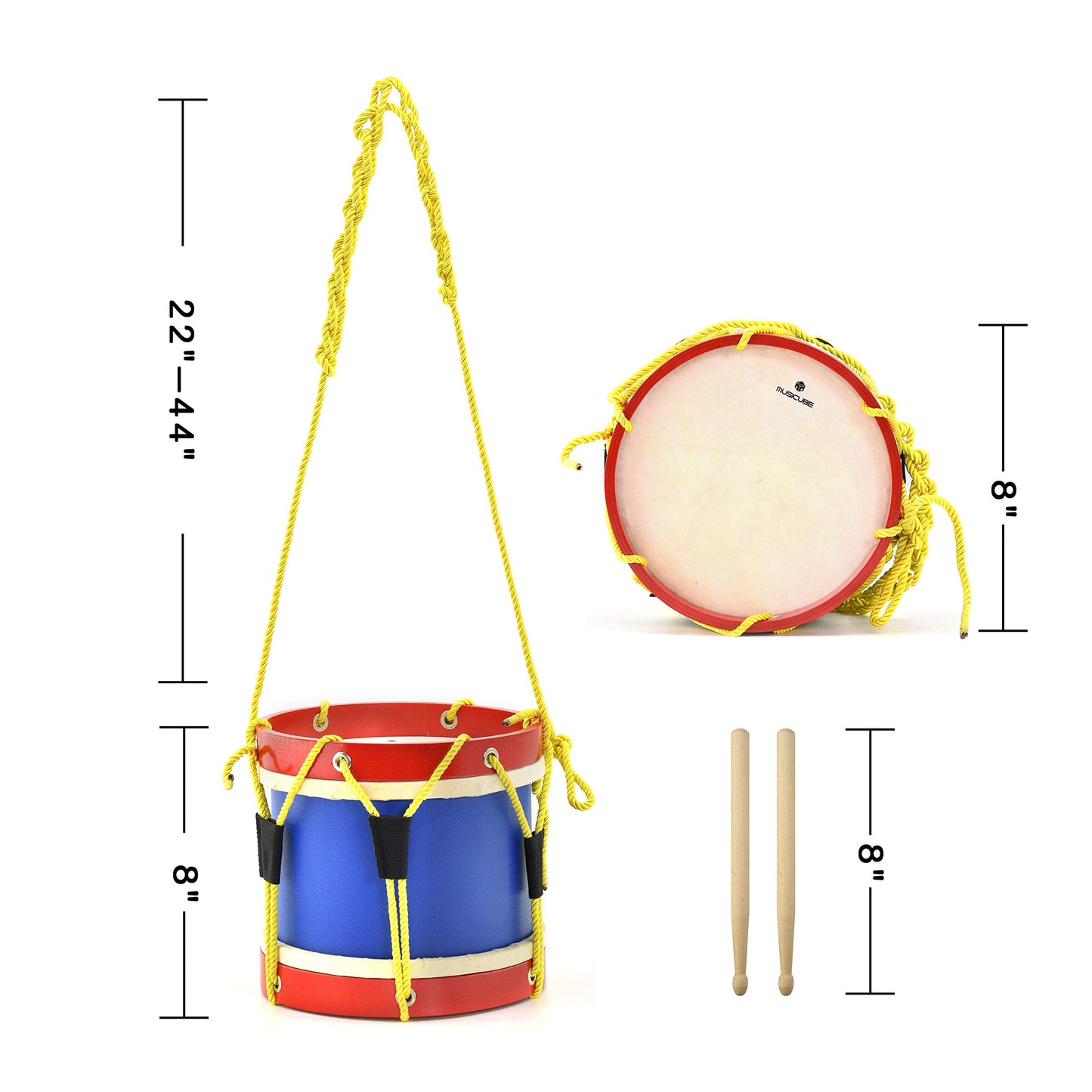 Musicube Marching Drum Set For Kids 8 Inch Drum With An Adjustable Strap And 2 Wooden Drum Sticks Toy Drum Set For Toddler Child