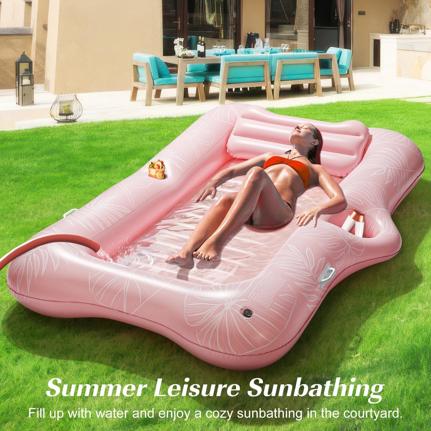 HeySplash Inflatable Pool Float Lounge, Large Pink Leaf, PVC, with Cup Holder & Pillow, Model P723314223292