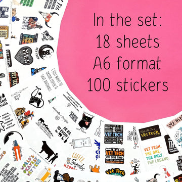 Bulbacraft 100Pcs Funny Vet Tech Stickers, Veterinary Technician Decals - Vet Tech Gifts Bulk, Gifts For Vet Techs, Veterinary T