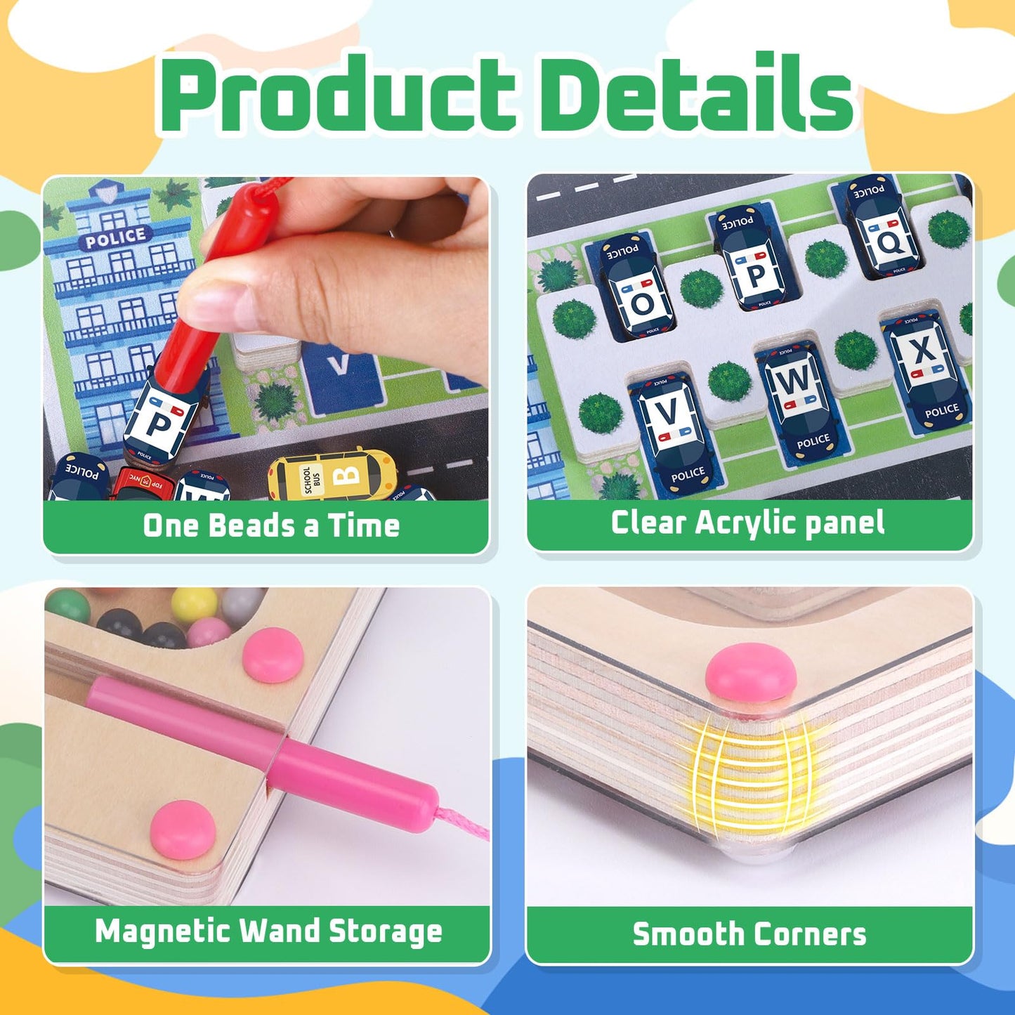 Wakeinsa 2 In 1 Magnetic Color And Number Maze,Montessori Toy For 3-6 Years Old,Wooden Magnet Balls Puzzles,Toddler Busy Board Game,Preschool Learning Activities,Christmas & Birthday Gift For Kids