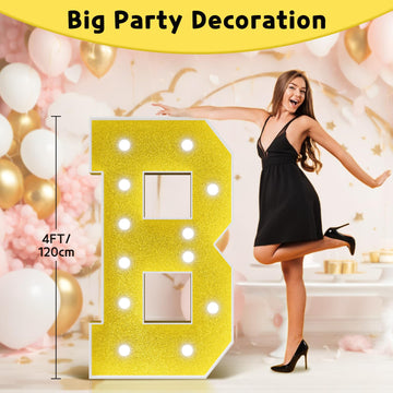 Imprsv Marquee Letters Gold Birthday Decorations: Large 4 Feet Tall Light Up Letters For Party Decor Baby Shower Big Foam Cardbo