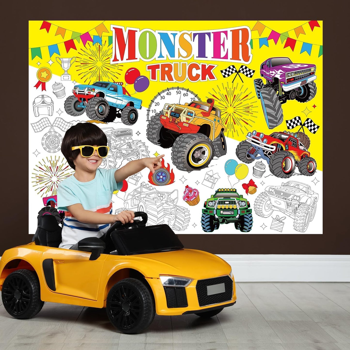 Naozinebi Monster Trucks Coloring Poster For Kids Giant Coloring Poster Large Monster Coloring Tablecloth Jumbo Coloring Books F