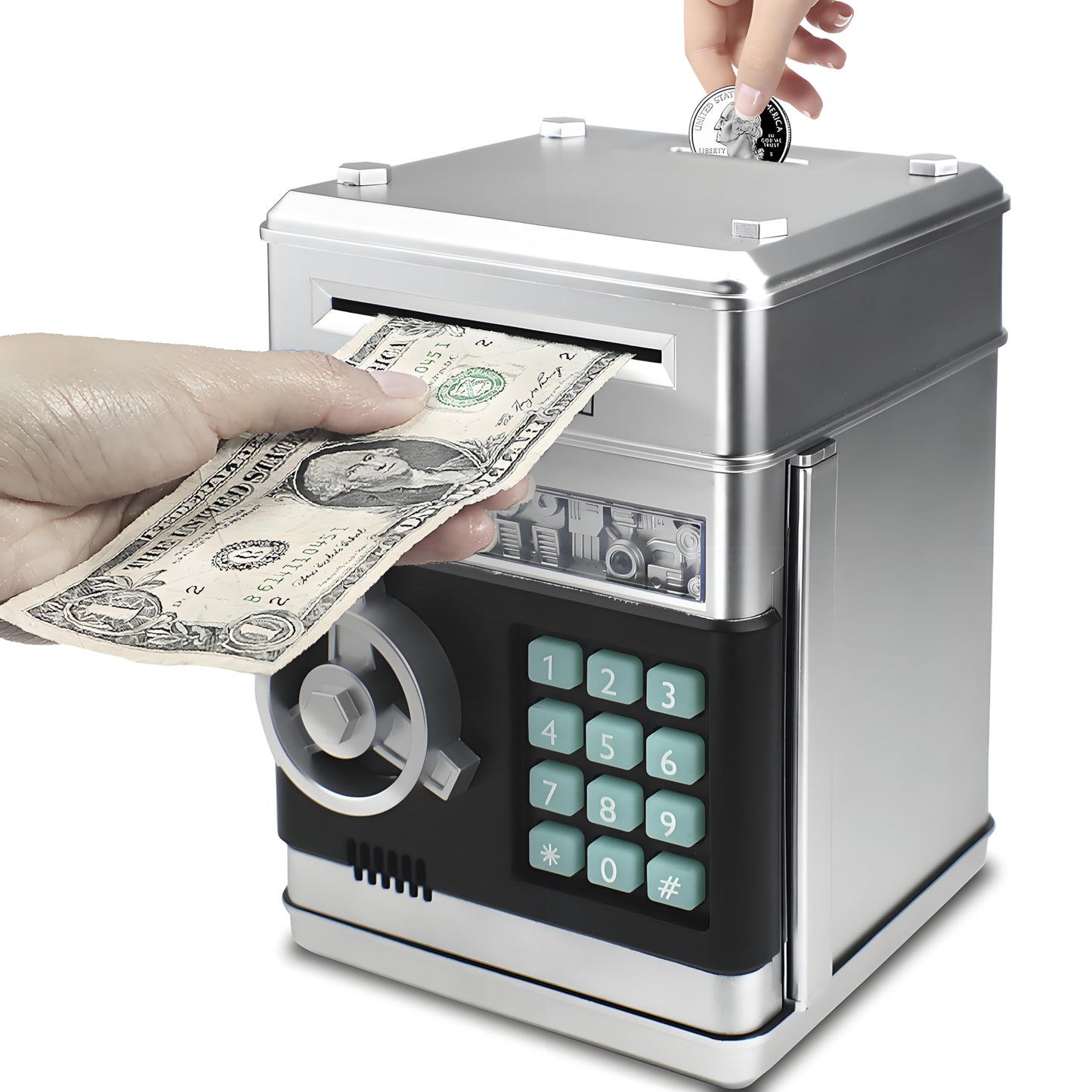Cabhuti Piggy Bank Electronic Mini Atm For Kids Toy, Safe Money Saving Box Coin Banks Password Code Lock For 3-14 Years Old Kids
