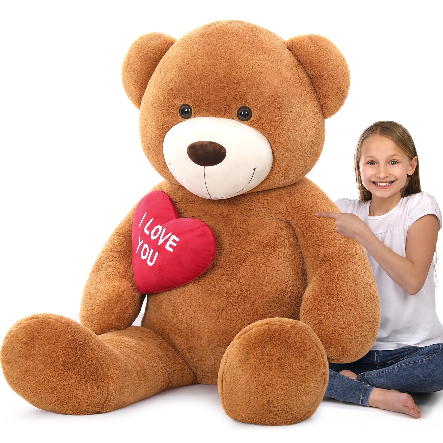 Maogolan Giant Teddy - I Love You Red Heart Big Dark Brown Stuffed Animal - Huge Valentines Teddy For Gf,Bf,Wife,Gift - Annivers