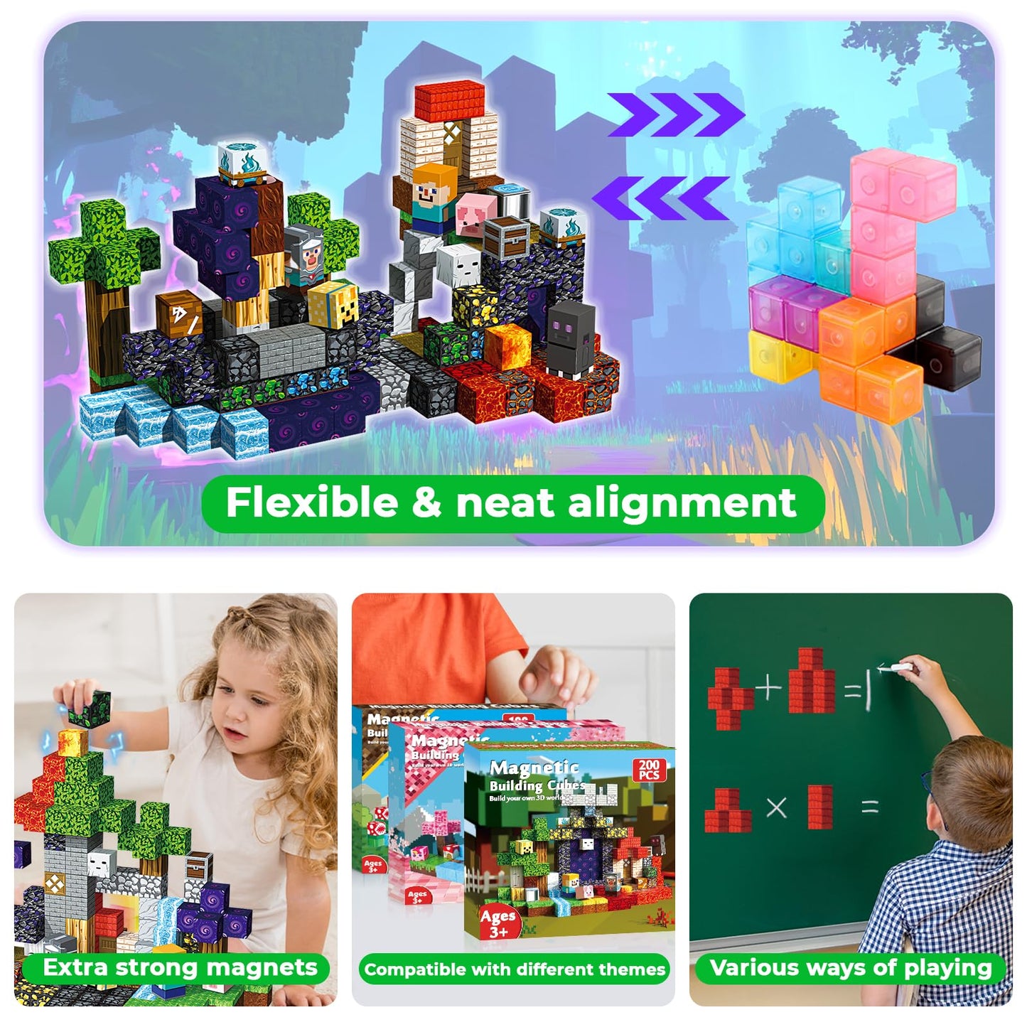 Magneverse 200 PCS Magnetic Blocks - Magnet Tiles Toys for Kids, Boys and Girls, Magnetic Building Blocks Cubes, Stacking Magnet