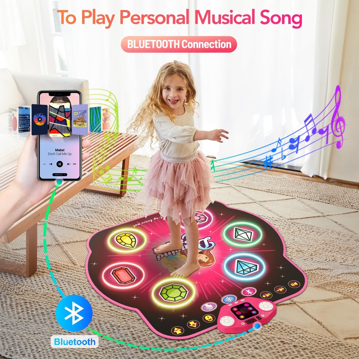Dance Mat Toys For 3-12 Year Old Kids, 6 Button Kids Dance Mat Bluetooth Dance Pad, Light-Up 6 Game Modes Dance Mat For Kids, Xm
