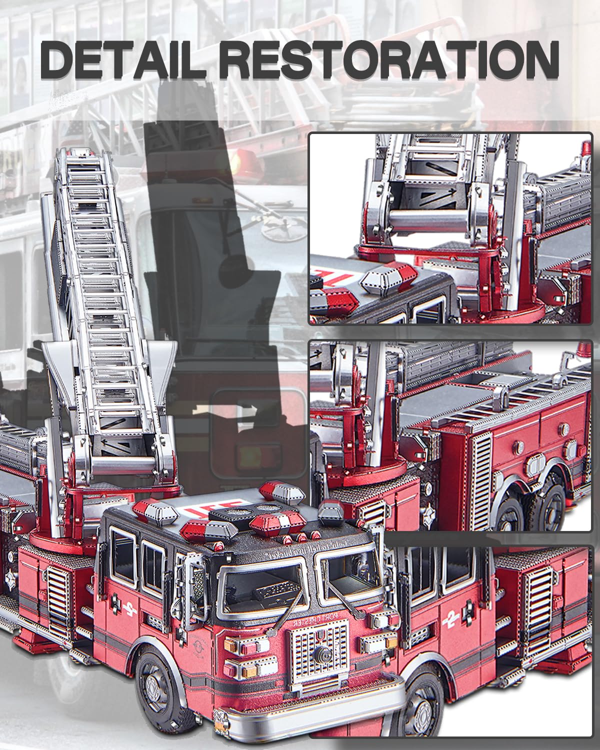 Piececool 3D Metal Puzzles For Adults, Ladder Truck Fire Engine Model Kits Building, Challenge To Assemble Diy Craft Kits, Best