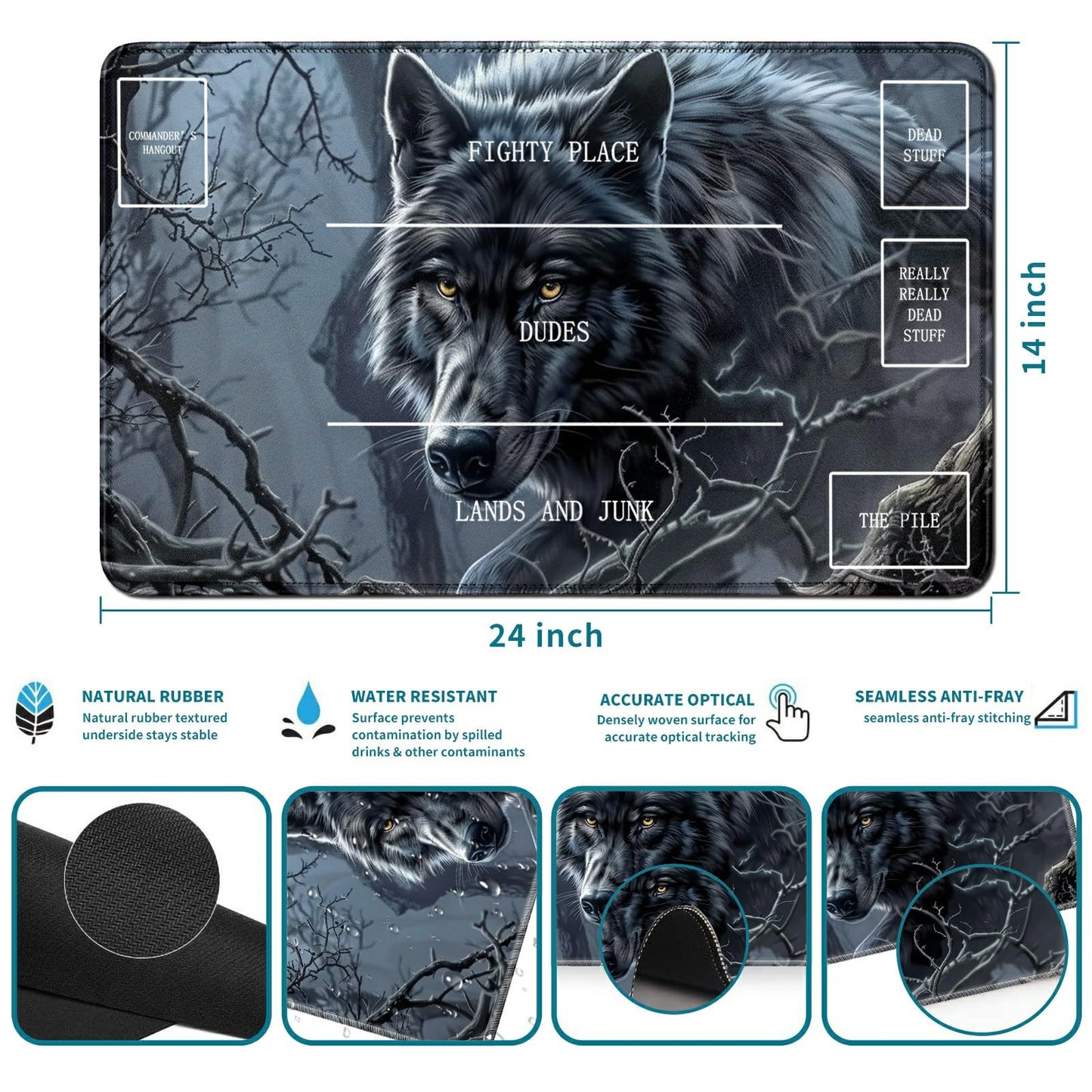 RWUTYTIUL Timber Wolf Card Playmat 24 X 14 Inch with Tube Bag, Card Gameplay Playmat with Zones Commander Deck Board MTG RPG CCG