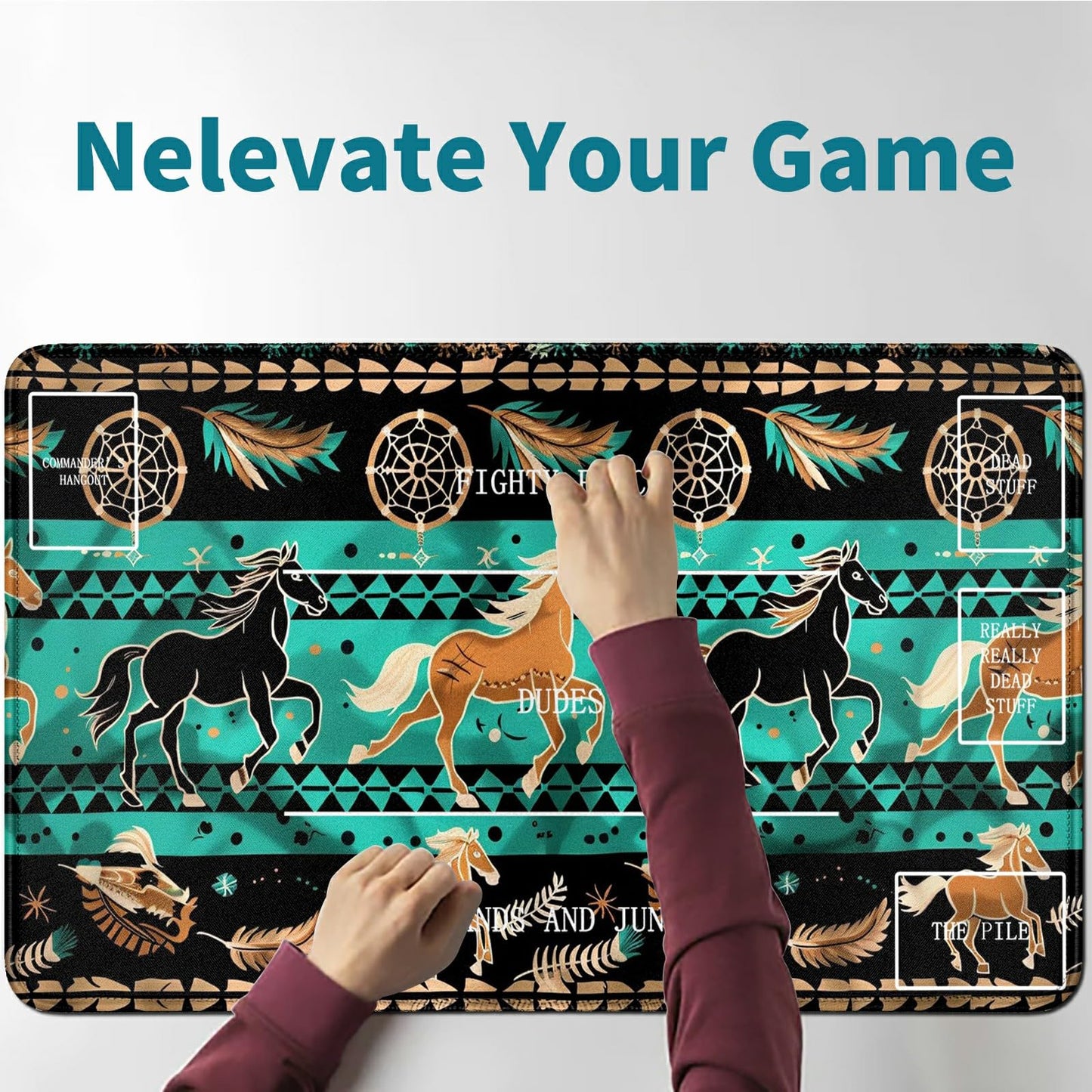 Rwutytiul Blue Horse Card Playmat 24 X 14 Inch With Tube Bag, Card Gameplay Desk Mat With Zones Commander Deck Board Mtg Rpg Ccg