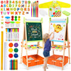 Kids Easel Including 100+ Accessories, Rundad Double Sided Wooden Easel for Kids Age 3-8 with Magnetic Chalkboard & Painting Boa