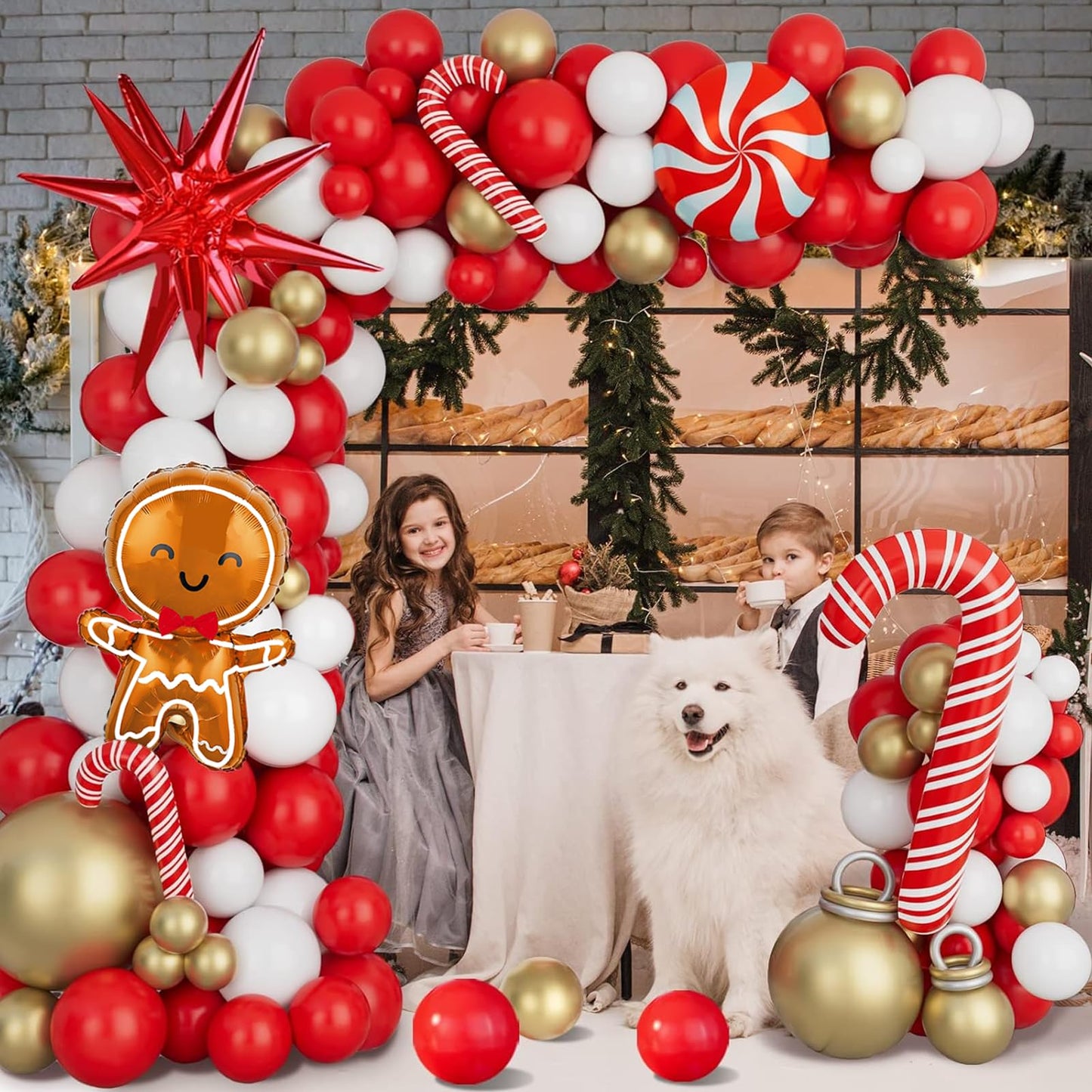 Christmas Balloon Garland Arch Kit Xmas Holiday Balloons With Red White Golden Balloons Candy Foil Balloons Candy Cane Balloons