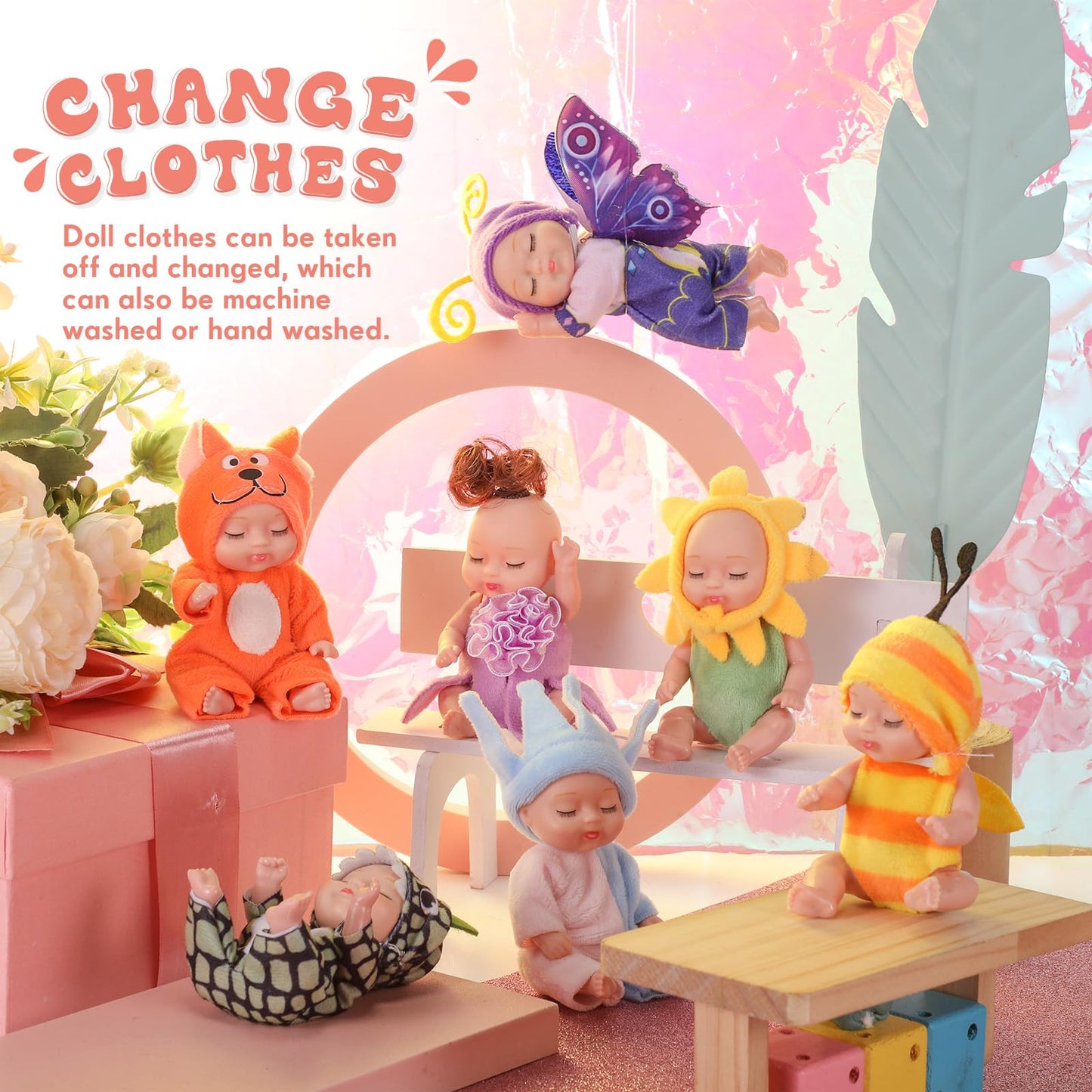 Hanaive 10 Pcs 4 Inch Mini Baby Dolls Lifelike Realistic Baby Dolls Tiny Babies With Animal Clothes Cute Baby Doll Gifts Set For