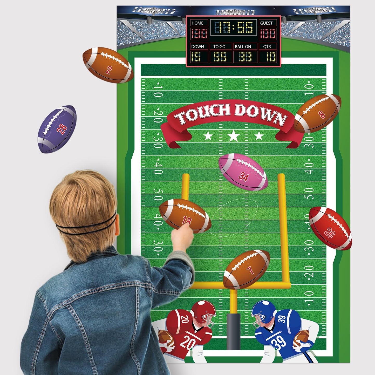 Hooqict Pin The Football On The Goalpost Football Party Games For Kids Game Day Party Supplies Boys Sports Theme Birthday Party Decorations, Large Pin The Games Poster With 36 Rugby Stickers