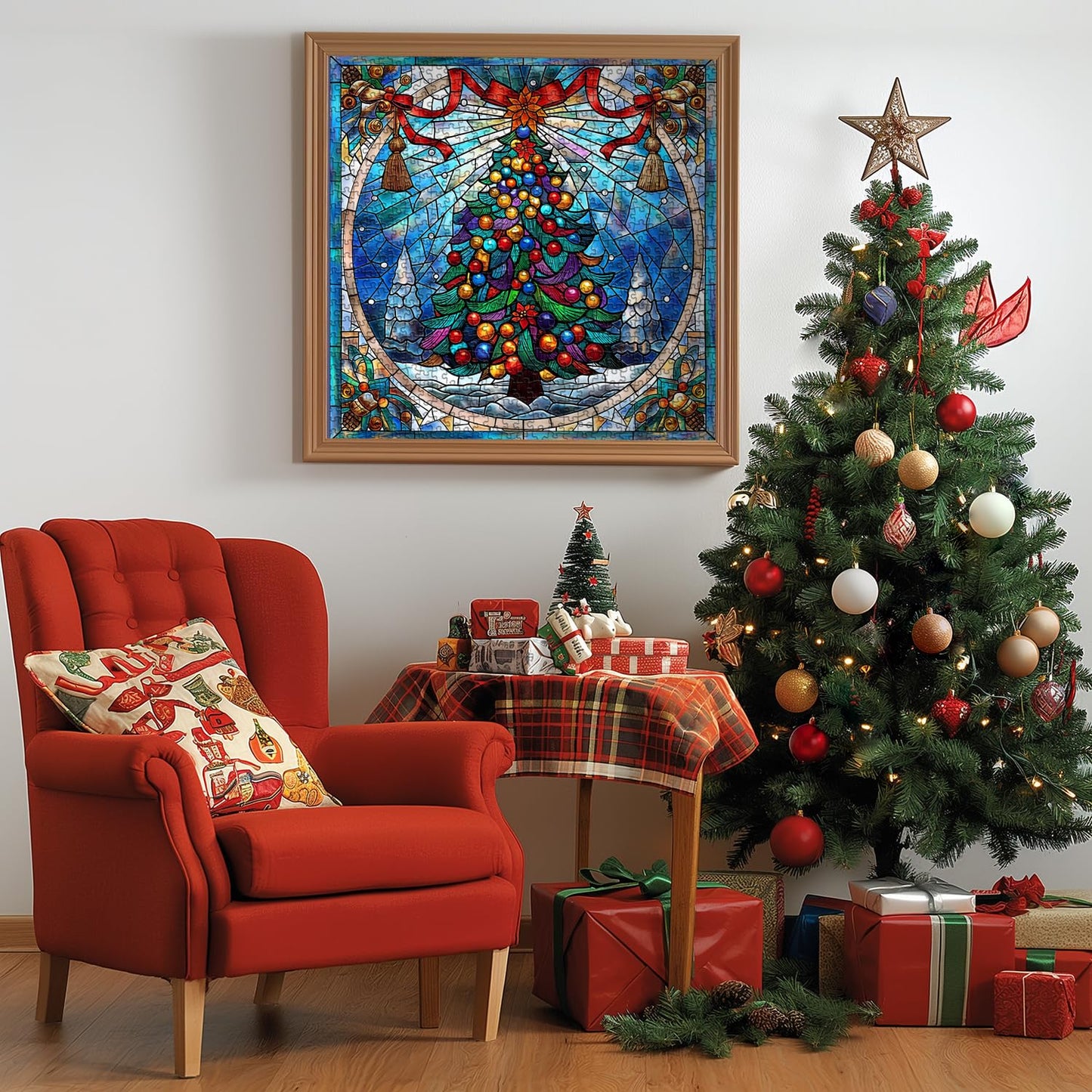 Stained Glass Puzzle Christmas Puzzles 1000 Pieces, Mosaic Christmas Tree Jigsaw Puzzles Art, Vintage Xmas Holiday Puzzles, Impossible Hard Difficult Challenging Puzzles For Adults